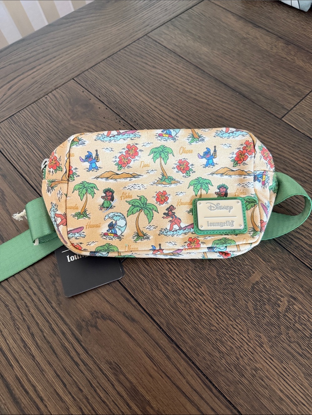 Loungefly Kids Yellow Hawaiian Print Belt Bag with Green Strap